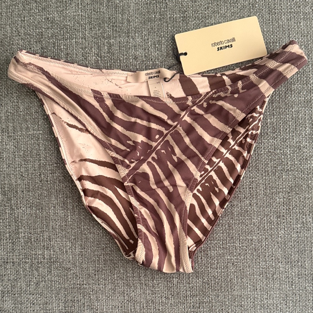 SKIMS x Roberto Cavalli Zebra Print Bikini Bottom - Brown and Cream